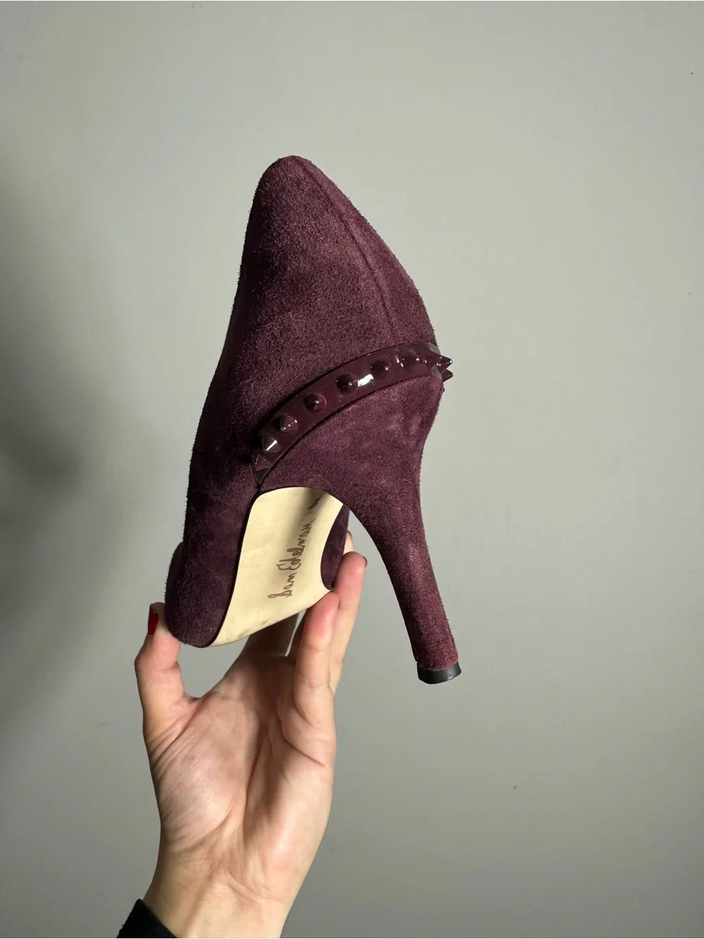 Sam Edelman Tonia Burgundy Spiked Studded Pointed Toe High Heeled Pumps